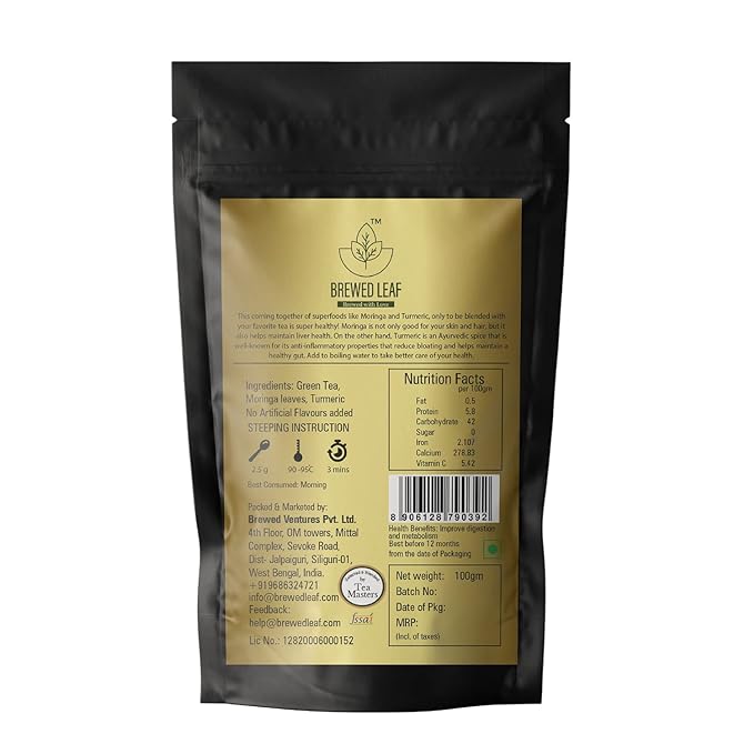 Brewed Leaf Natural and Fresh Moringa Turmeric Tisane/Authentic Tea - 100 gms